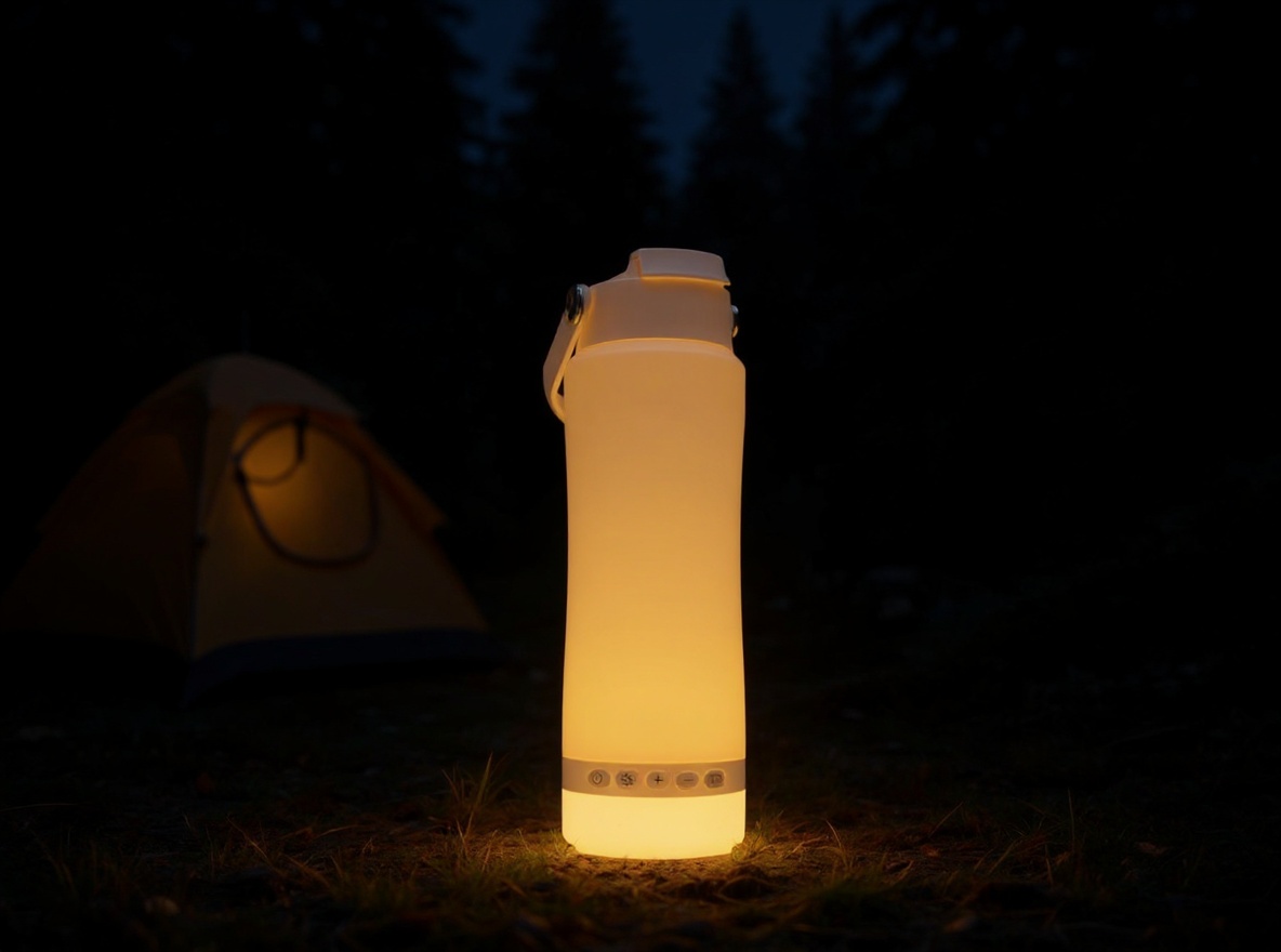 Insulated Water Bottle with Night/Camping Lantern with 5 Modes & Brightness, BPA Free Insulated Tumbler with Handle, Straw and Spout, Camping Tent Light for Outdoor Travel Emergency — in-use lifestyle shot