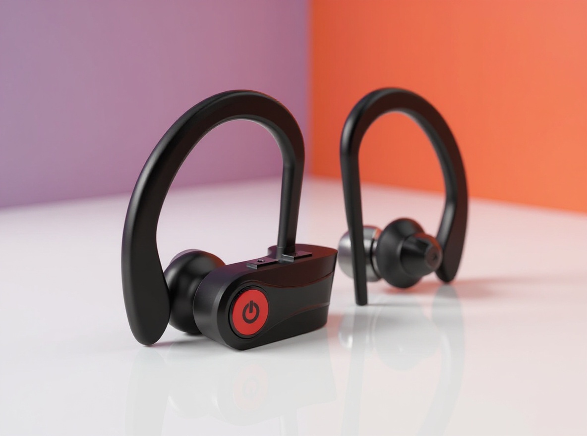 Black Otium wireless earbuds photographed on white surface in natural daylight