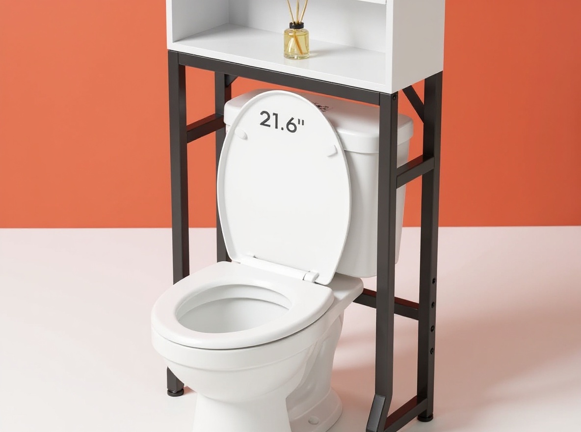 White over-toilet storage cabinet with closed barn doors photographed from above, showing metal frame and wood construction