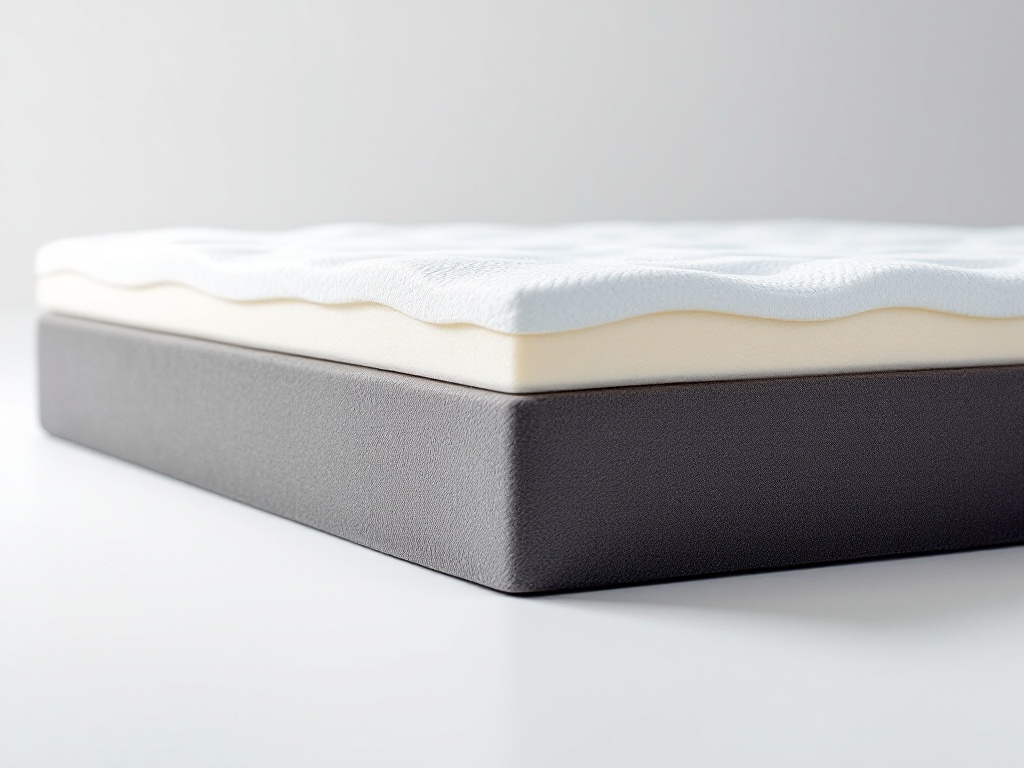 Close-up of 14-inch king memory foam mattress layers showing gel-infused foam detail against white background