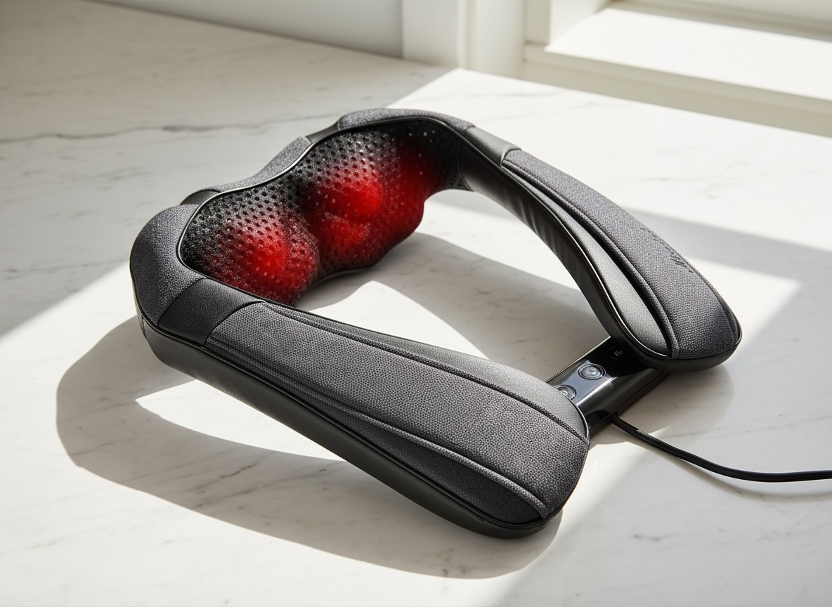 Mirakel neck massager with heat displayed on marble countertop in natural daylight