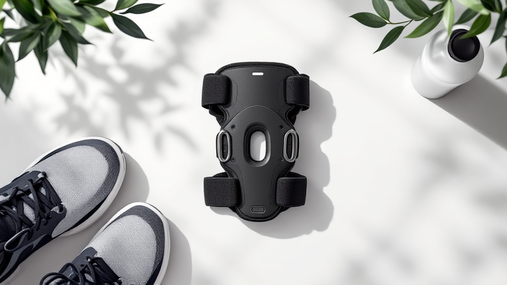 EXOUS BODYGEAR knee brace fitted on a knee showing the wraparound support design