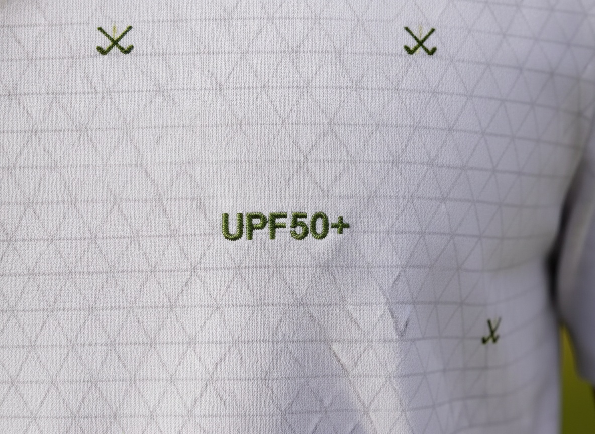 Close-up of dry fit polo fabric weave and performance stitching detail