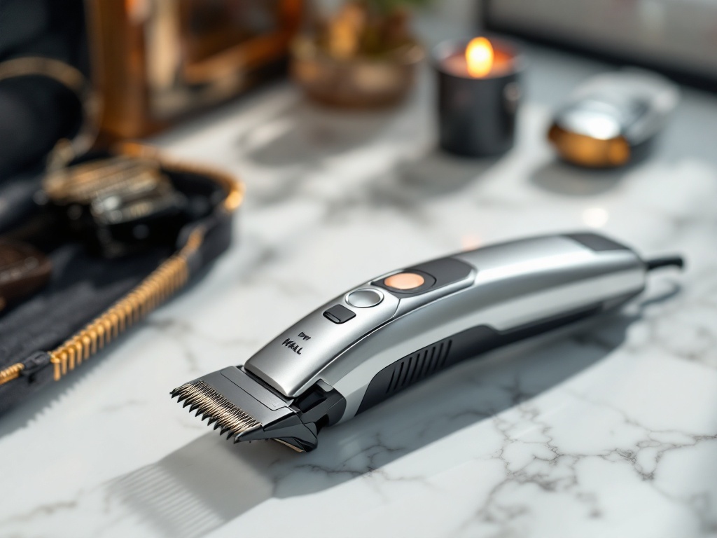 Wahl Magic Clip cordless clipper displayed flat on white marble surface, shot from above