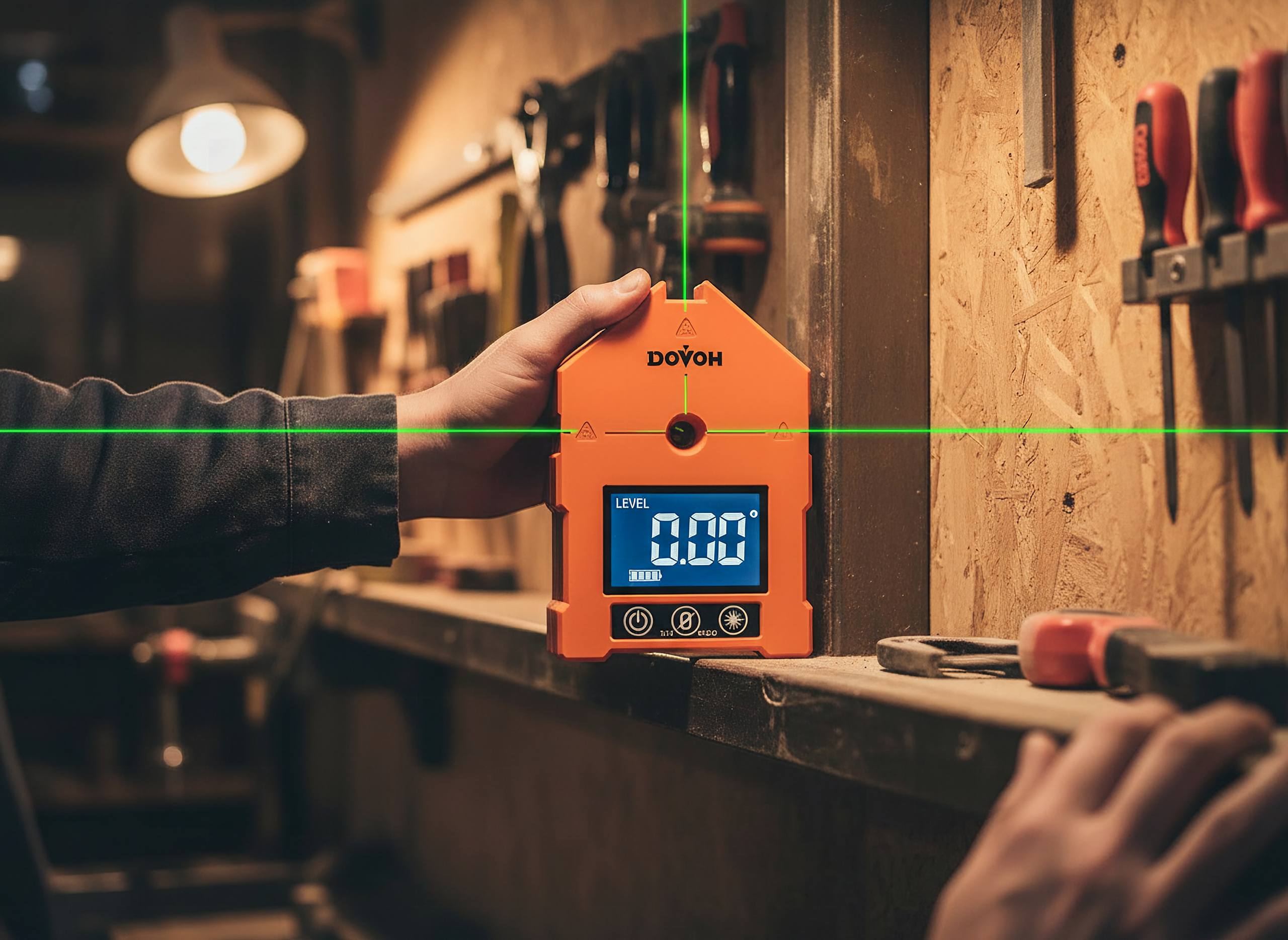 DOVOH 3-in-1 Digital Angle Finder with Laser, Digital Angle Gauge, WG-3L | 3 Green Beams, Magnetic, Rechargeable Inclino