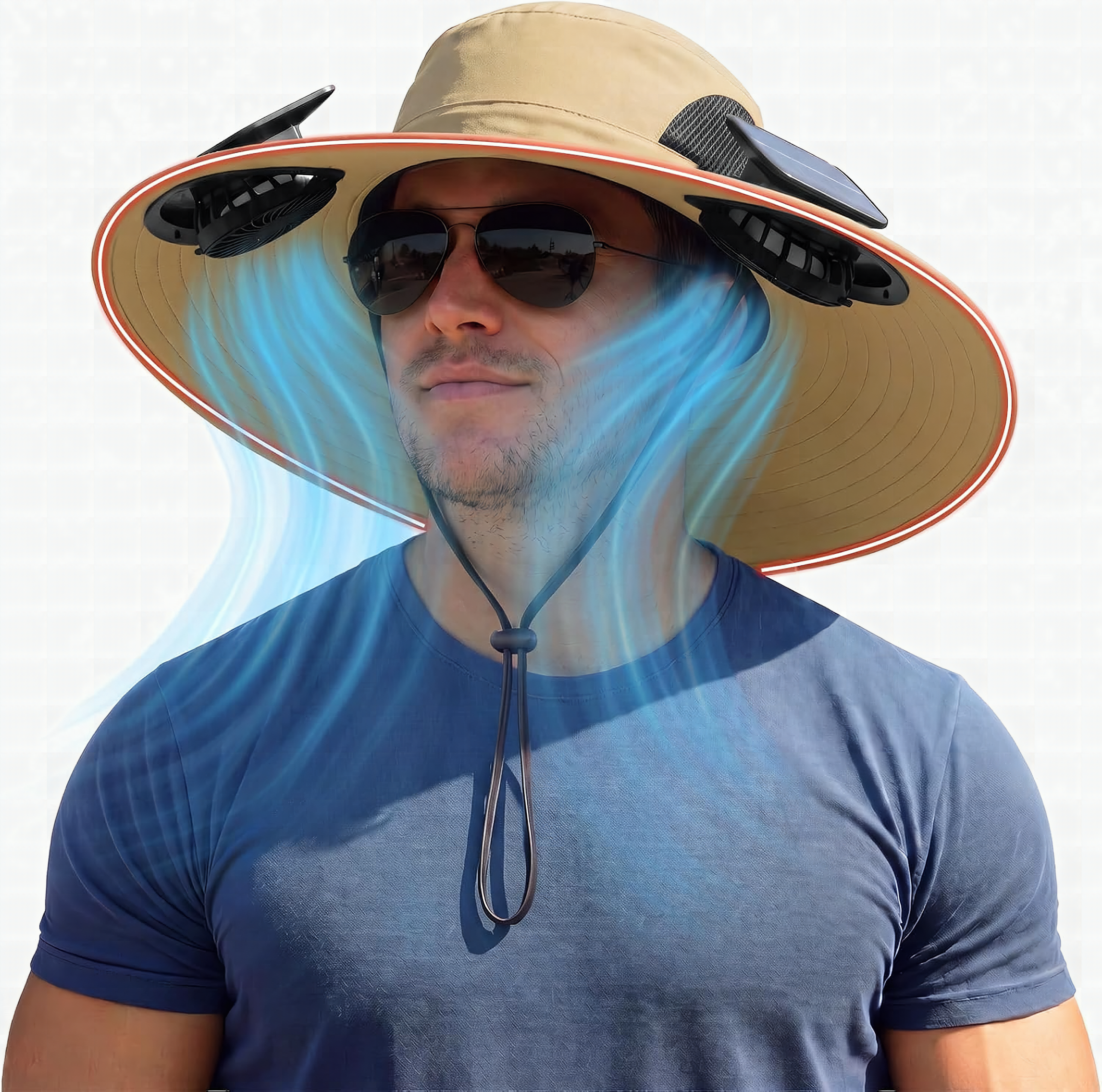 Solar Fan Hat with Steel Brim for Men Women UPF 50+ Garden Outdoor Fishing Beach Essential: A person doing yard work out