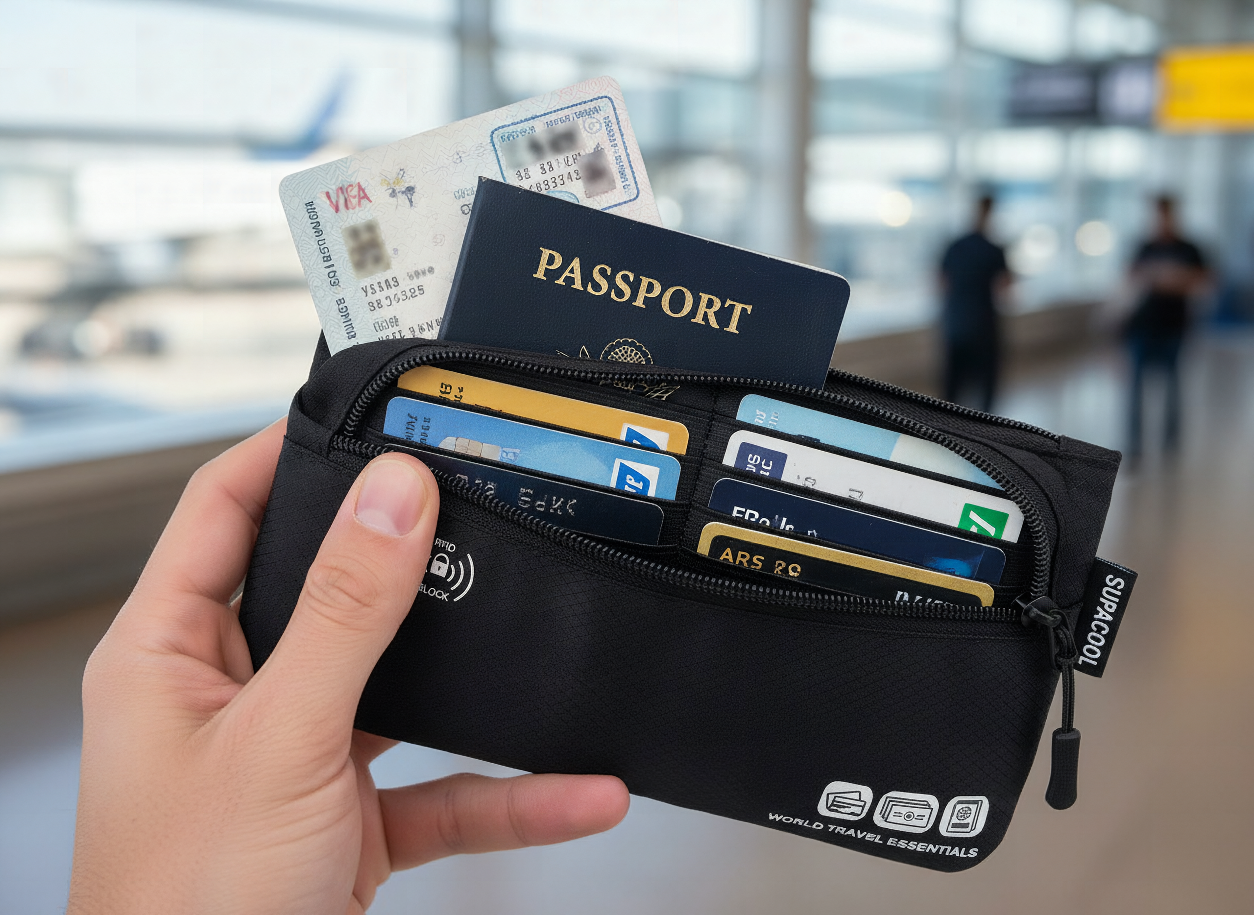 SUPACOOL Passport Holder Bag, Travel Wallet for Men Women Family, Passport Pouch, Card Holder Organizer, RFID Blocking,