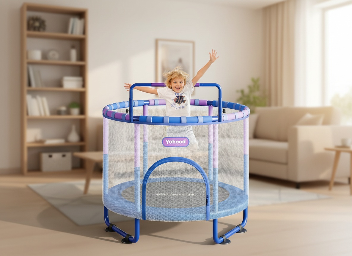 Yohood 55" Trampoline for Kids with Enclosure, 6-in-1 Toddler Trampoline Indoor Outdoor, Upgrade Full Anti-Rust Tube wit