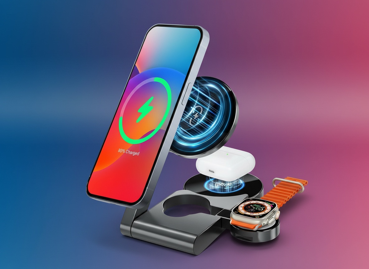 𝟐𝟎𝟐𝟔 3 in 1 Wireless Charging Station Mag-Safe Fast Charging Station for Apple MagSafe Charger, with USB C Charger, Foldable Charging Magnetic Wireless Charger Stand, Space Aluminum Travel Charger Back to School sale deal image 1