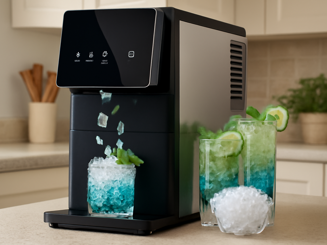 Kismile Nugget Ice Maker Countertop, 33LBS/24H Ice Machine with Soft Chewable Ice, One-Click, Self-Cleaning Function, Stainless Steel Ice Maker with Indicator Lights for Home/Kitchen(Black) Back to School sale deal image 2