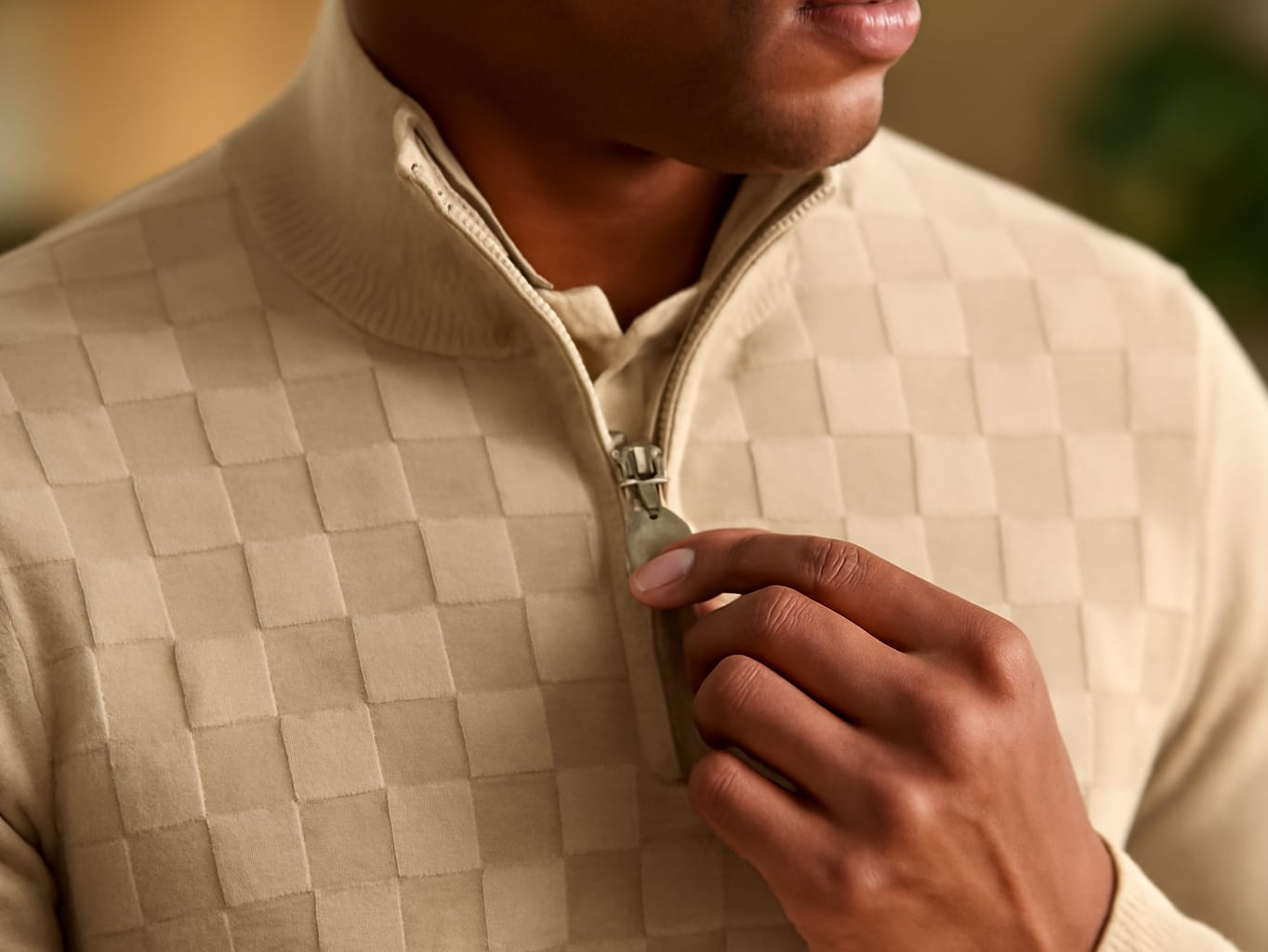COOFANDY Quarter Zip Pullover Men Dress Sweaters Long Sleeve Mock Pullover: A man wearing a textured-knit quarter zip pu